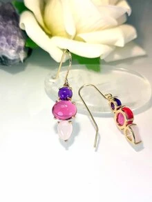1pair Fashionable Elegant Colorful Resin Teardrop Earrings (Suitable For Women's Daily Wear) - Multicolor - View 6