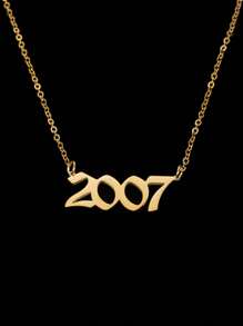 1件时尚金色钛钢年份数字吊坠项链，适合男士日常佩戴