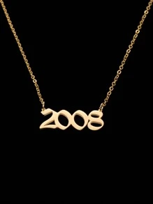 1件时尚金色钛钢年份数字吊坠项链，适合男士日常佩戴