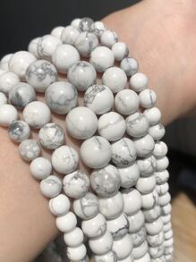 Hạt đá tự nhiên Howlite Turquoises trắng 4/6/8/10/12mm dạng tròn rời dùng làm đồ trang sức, phụ kiện vòng đeo tay tự làm - trắng - Xem 8