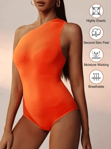 單肩無縫連身背心-三角形形狀連體緊身衣 - 橘色 - 查看 6
