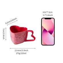 1pc Korean Version Couple Heart Shaped Custom Pattern Design Ceramic Mug Household Couple Coffee Cup Back To School - Red - View 3
