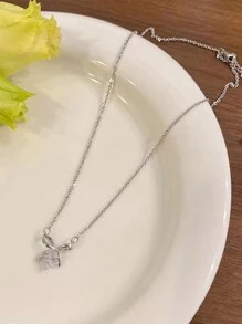 Nooxian Cubic Zirconia Bow Charm Necklace Valentines,Mom,Mother,Mother's Day,Gift - Silver - View 4