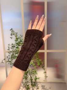 1pair Women's Open Finger Knitted Wool Writing Gloves For Autumn And Winter