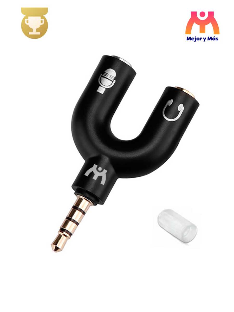 PACK OF 10 3.5mm Stereo Audio Splitter, Microphone And Headphones, Auxiliary + Gift! - Black - View 1