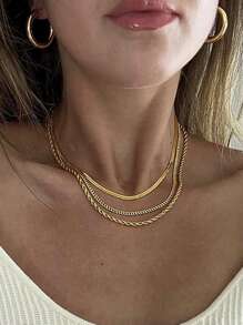 stks/set 14-karaats vergulde waterdichte, aanslagbestendige roestvrijstalen visgraatketting voor dames, sierlijke gouden ketting en eenvoudige gelaagde gouden ketting - gouden sieradencadeauset voor dames