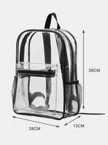 1 Pieza Mochila Escolar Negra Transparente Con Cremallera Visible Para Uso Diario - Negro - Ver 4