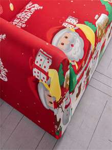 聖誕老人全覆蓋彈性紗和絲綢沙發套,具防污和印花設計1件+ 42 * 42cm枕套1件 - 紅色 - 查看 3