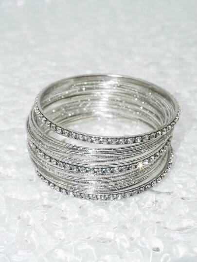 European And American Style Fashion Women's Alloy Starry Sky Rhinestone Inlaid Silver Bangle