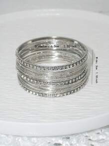 歐美風格時尚女士合金星空鑲嵌鑽石銀手鐲 - 銀色 - 查看 3