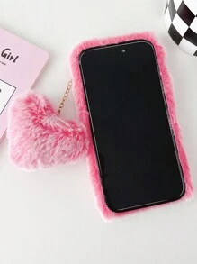 1入組絲綢質地愛心掛件毛茸茸手機殼,適用於iphone、samsung、xiaomi、oppo、vivo和moto - 珊瑚粉 - 查看 4
