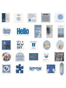 57pcs Simple Blue Color Scheme Stickers For Diy Phone Case, Notebook, Laptop, Waterproof Decorative Decals Back To School - Multicolor - View 3