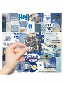 57pcs Simple Blue Color Scheme Stickers For Diy Phone Case, Notebook, Laptop, Waterproof Decorative Decals Back To School - Multicolor - View 6