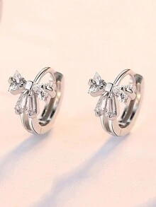 1 Par De Pendientes Delicados En Forma De Mariposa Con Diamantes De Imitación Incrustados Para Mujer - Plata antigua - Ver 1
