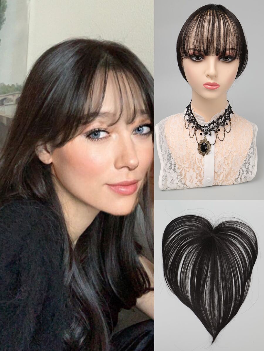 直黑8吋短合成氣瀏海,適合日常穿著,不會傷害頭髮,省時 - 黑色 - 查看 1