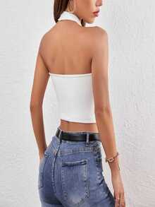 White Halter Neck Top - White - View 4
