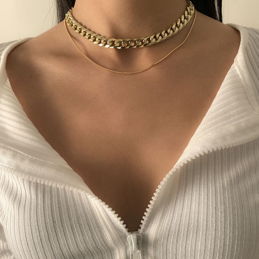 2pcs Gold Color Chain Necklace, Suitable For Daily Wear - Gold - View 1