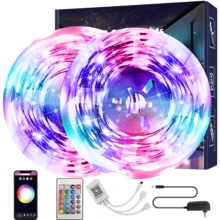 1 pieza de luces LED inteligentes enchufables para dormitorio, aplicación Tuya, tira de luces LED WiFi, funciona con Alexa y Google Assistant, temporizador que cambia de color, programación con control remoto y aplicación, luces LED para sala de estar, cocina, fiesta, sala de juegos, decoración del hogar - Multicolor - Ver 1
