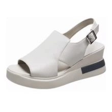 Platform Sandals Shoes Black Soft Leather Lady Wedge Fashion - 白色 - 查看 2