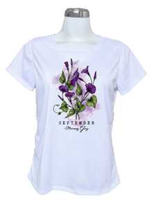 Playera camiseta sublimada flor gloria de la mañana flores septiembre - Blanco - Ver 1