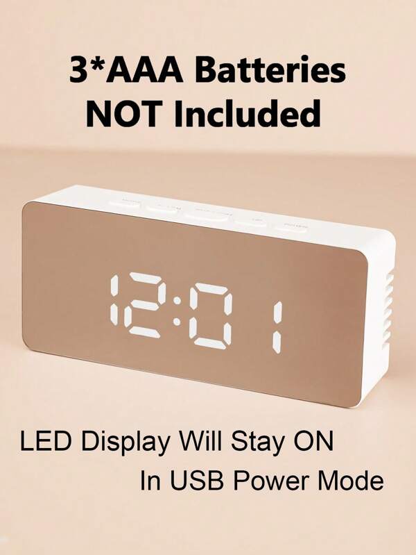 1pc LED Electric Digital Alarm Clock, Plastic Mirror Surface Desktop