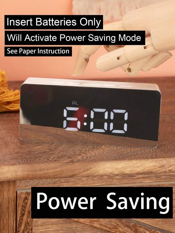 1pc LED Electric Digital Alarm Clock, Plastic Mirror Surface Desktop