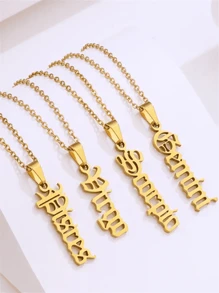 1入組金色不銹鋼星座星座項鍊帶復古英語 - 金色 - 查看 5