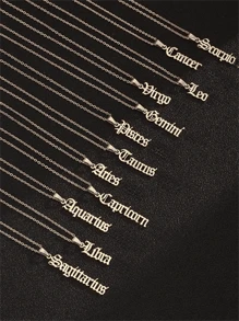 1入組金色不銹鋼星座星座項鍊帶復古英語 - 金色 - 查看 1