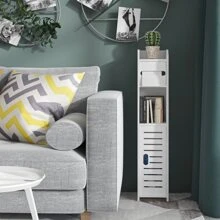 Floor-standing Bathroom/living Room Storage Rack & Side Cabinet - White - View 5
