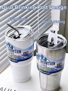 1pc Large Capacity Insulated Mug With Stainless Steel Straw For Cold Drinks, Summer - Black - View 2