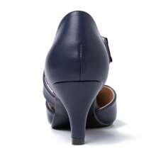 Women's Closed Pointed Toe Heels Strap D'Orsay Kitten Heel Slip On Dressy Pumps - Màu xanh hải quân - Xem 5