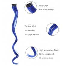 5片彩色假发片，派对挑染，卷曲波浪发夹，夹式合成挑染，适合儿童、女孩和女性，17英寸 - 寶藍色 - 查看 3