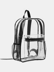 1 Pieza Mochila Escolar Negra Transparente Con Cremallera Visible Para Uso Diario - Negro - Ver 2