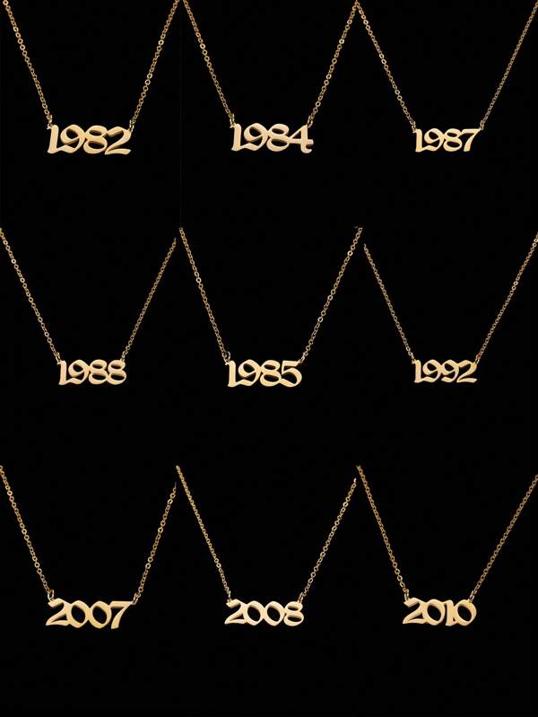 1 pc Fashion Style Gold Titanium Steel Year Digital Time Pendant Necklace for Men's Daily Wear