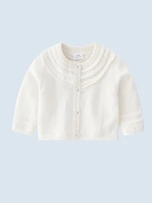 BOARNSEORL Baby Girls White Button-Front Knit Cardigan Sweater, Fashionable For Daily, Outdoor, Travel, Birthday, Spring/Autumn - White - View 4
