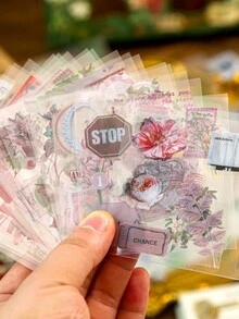 100張/組復古花卉風格貼紙套裝,可愛花卉植物蘑菇蝴蝶pet透明自黏剪貼簿貼紙,適用於手帳、筆記本電腦、手機殼、禮品標籤、相冊等 - 彩色 - 查看 3