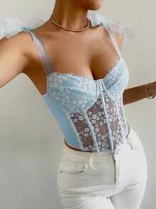 Top bustier encaje tipo corset - Azul - Ver 3