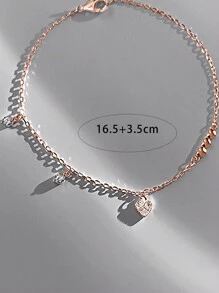 Nooxian Cubic Zirconia Heart Charm Bracelet - Rose Gold - View 4