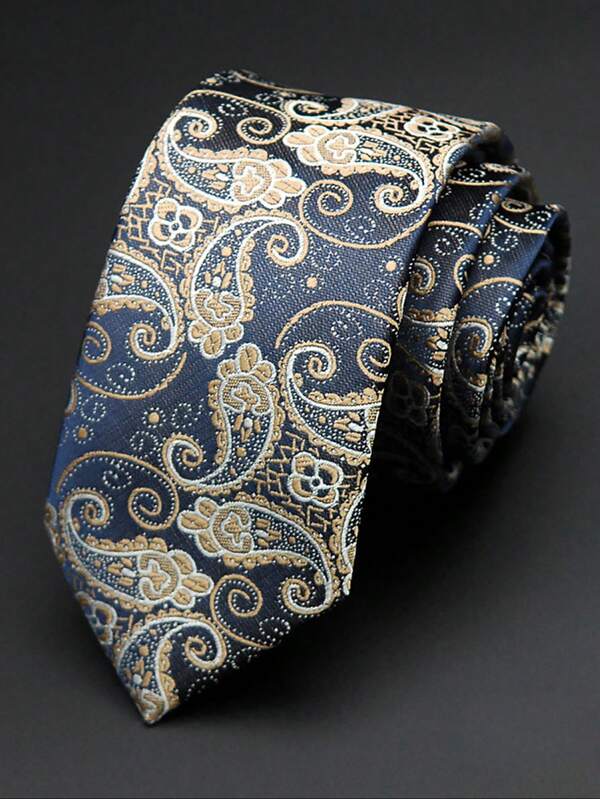 1 Stück Herren 6cm goldene Cashew-förmige schmale Krawatte für Lässig, Hochzeit, Party Arbeit Herren Krawatte