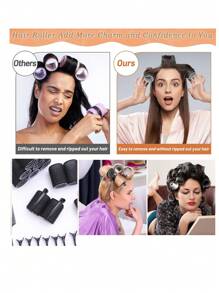 巨型卷发器滚筒 12 件/套自握滚筒套件，含 6 个滚筒和 6 个夹子，沙龙品质卷发器，适用于 DIY 发型设计，无热滚筒 2.08 英寸，卷发器，无热卷发，卷发器，理发沙龙美发产品及配件，美容旅行必需品 - 黑色 - 查看 2