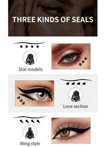 QIC 二合一双头眼线笔 - 星心印章三角印章液体眼线笔，易于涂抹，打造专业效果眼线妆 - 黑色 - 查看 10