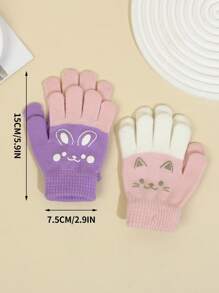 2 Pares De Guantes Tejidos Para Niña Con Bonito Patrón De Gato Y Conejo, Adecuados Para Actividades Al Aire Libre Y Uso Diario, Otoño E Invierno - Multicolor - Ver 5