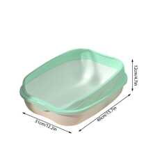 1個塑膠半封閉方形貓砂盒/貓廁所,附隨機顏色貓砂鏟,適合中小型貓 - 青碧色 - 查看 6