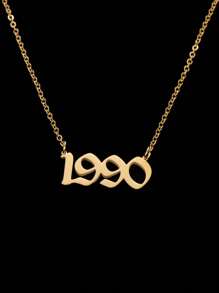 1件时尚金色钛钢年份数字吊坠项链，适合男士日常佩戴