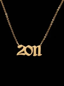1件时尚金色钛钢年份数字吊坠项链，适合男士日常佩戴
