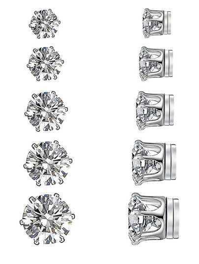 10pcs Cubic Zirconia Clip On Earrings (2023 Cut) For Non-pierced Ears
