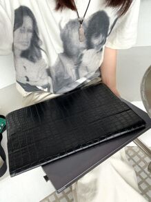 二合一鳄鱼纹笔记本电脑包，可用作笔记本电脑支架，适用于 13-15 英寸 Macbook，笔记本电脑包，便携式笔记本电脑保护套 - 黑色 - 查看 2