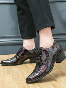 Zapatos De Hombre Clásicos De Tacón Alto De PU Personalizados Con Diseño De Aumento De Altura, Perfectos Para Bodas, Fiestas Y Ocasiones De Negocios, Casuales Y De Moda Con Cierre De Cordones - Burdeos - Ver 4