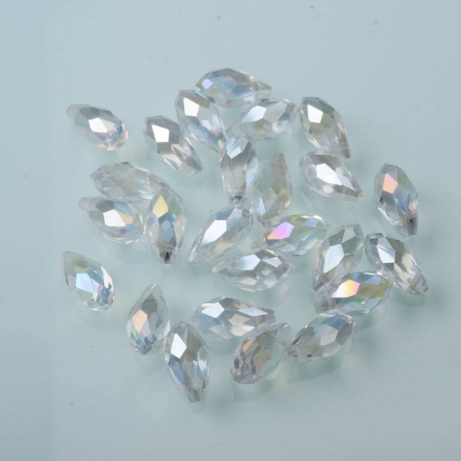 25pcs/pack Horizontal Hole Tear Glass Drop Beads Shaped Pendant, 0.6x1.2cm For Earrings - Beige - View 1