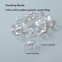 25pcs/pack Horizontal Hole Tear Glass Drop Beads Shaped Pendant, 0.6x1.2cm For Earrings - Beige - View 2